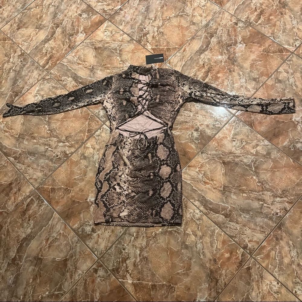 FashionNova Brandy Mesh Mini Dress Brown/combo